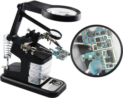 LED اليد المساعدة للتلحيم بعدسة مكبرة وإضاءة .