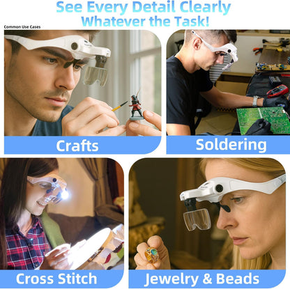و4 عدسات قابلة للتبديل LED  نظارات مكبرة احترافية مع إضاءة