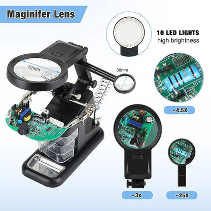 LED اليد المساعدة للتلحيم بعدسة مكبرة وإضاءة .